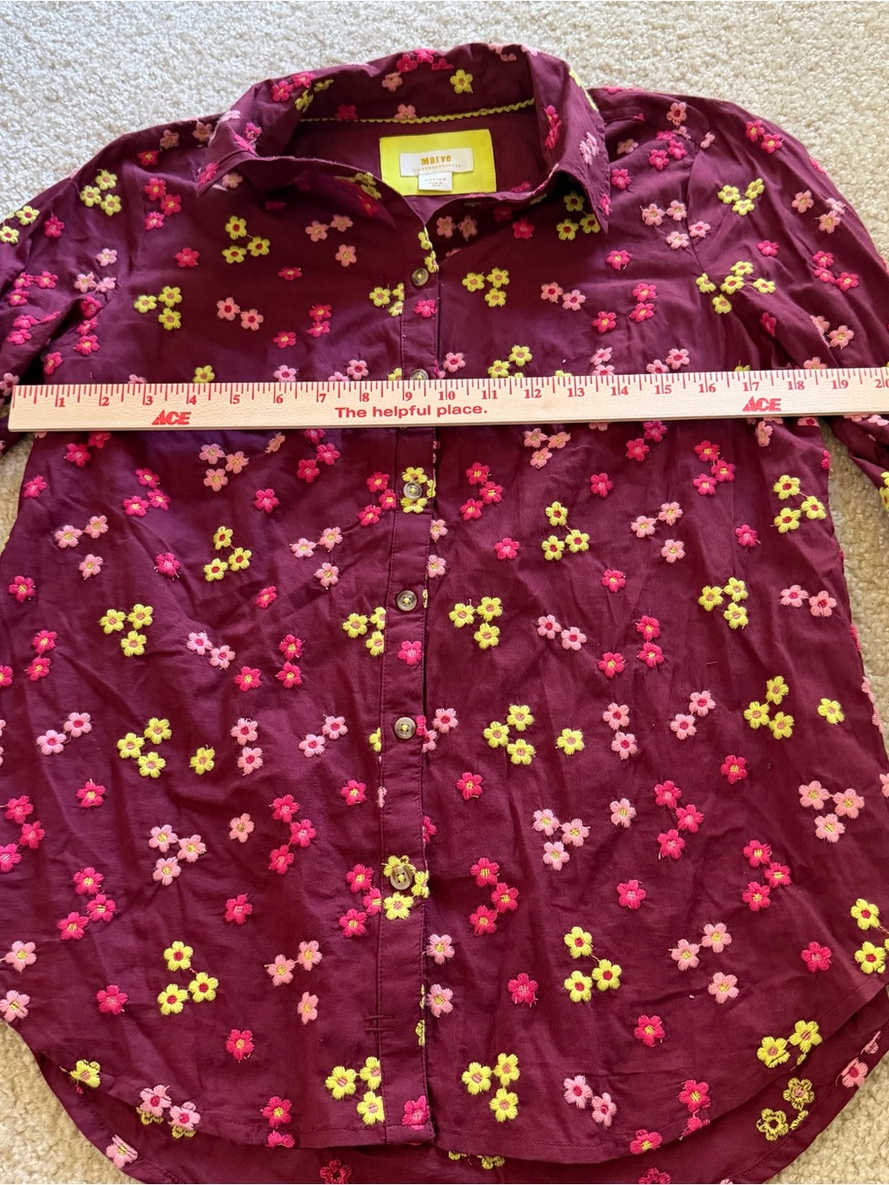 Anthropologie Maeve 100% Cotton Size M Burgundy Floral Button-Down Shirt - Picture 9 of 9